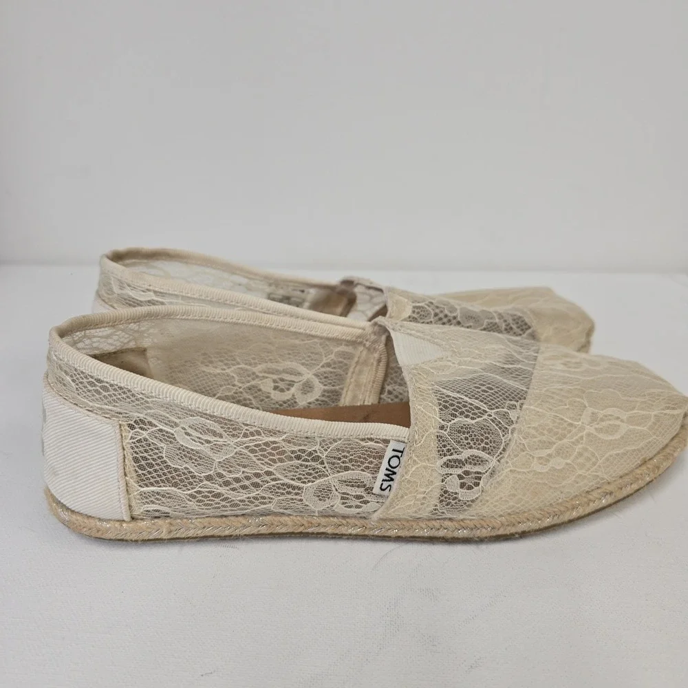 TOMS Womens Alpargata Lace Espadrille‎ Slip On Shoes Cream Beige 381115 Size 9